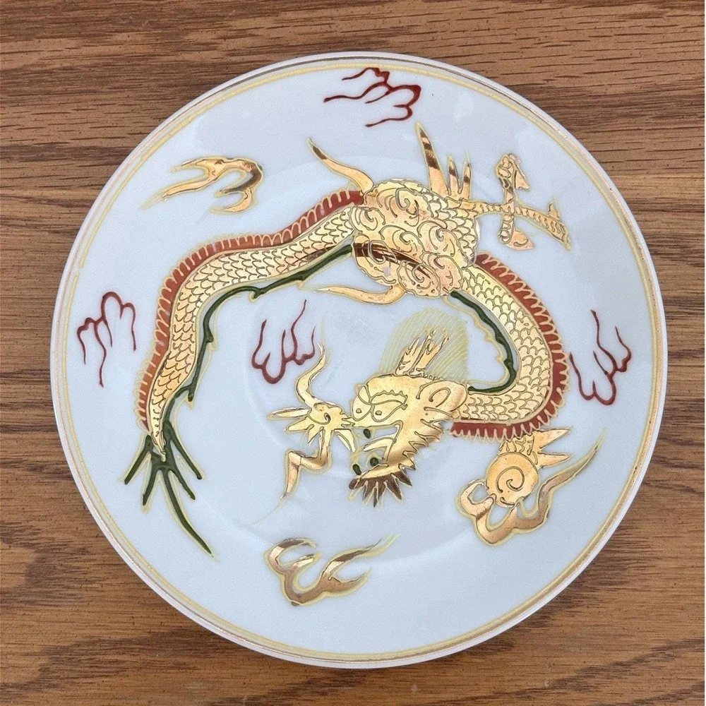 Crest Japan‎ Lithophane Tea Cup Saucer Set Gold Moriage Dragon Geisha  Vintage